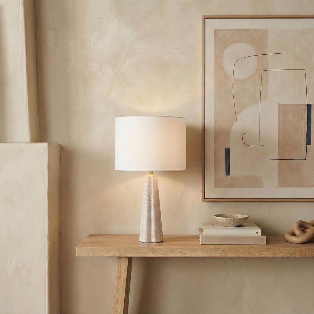 Office Table Home - Lampada da Tavolo in Travertino/Bianco da