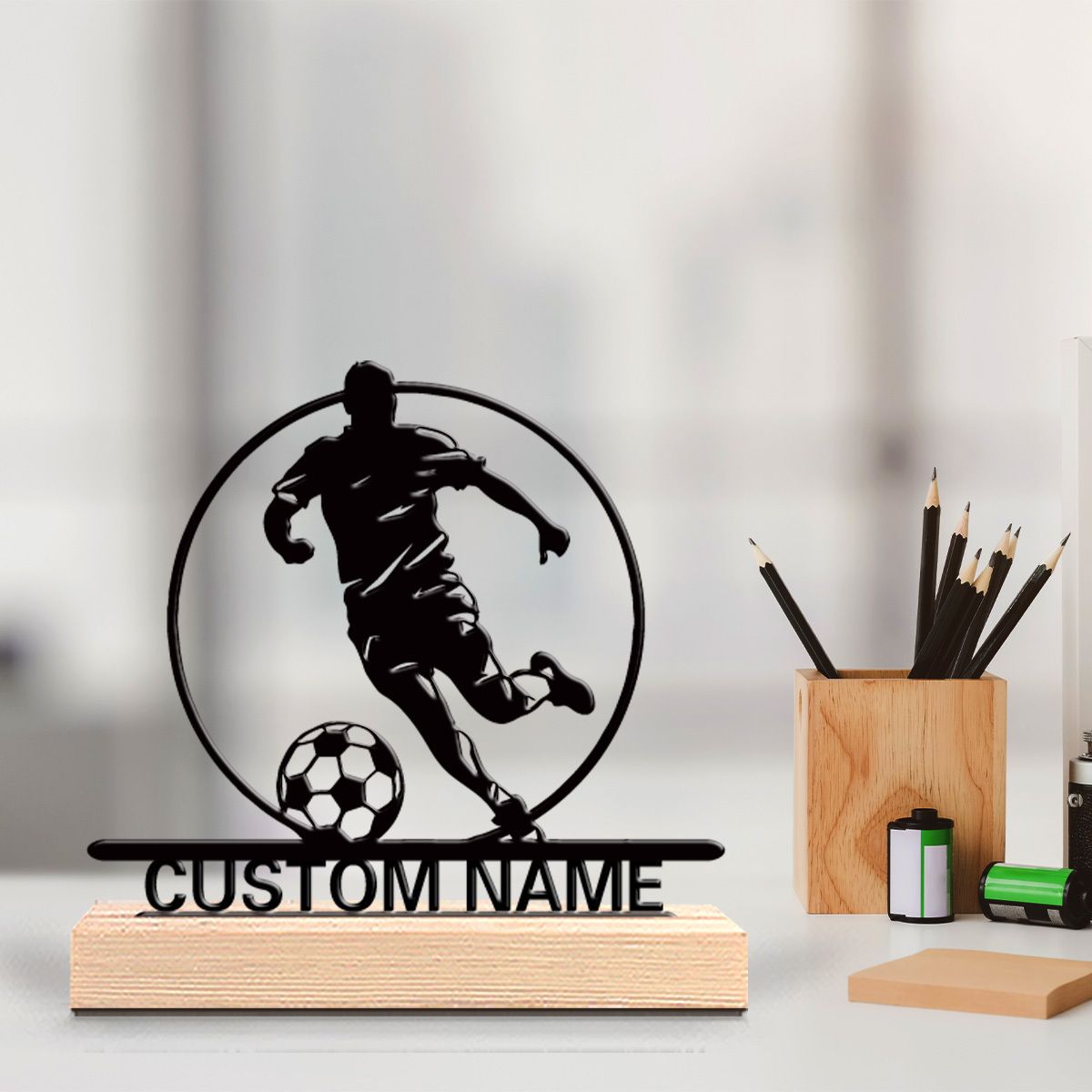 Office Table Home - Statua in Metallo Personalizzata di Calciatore